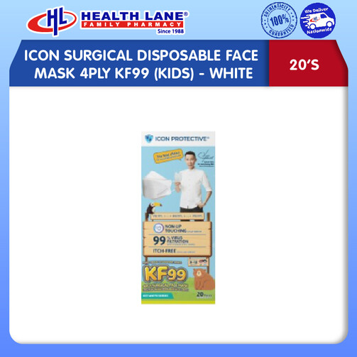 ICON SURGICAL DISPOSABLE FACE MASK 4PLY KF99 (20'S) (KIDS) - WHITE